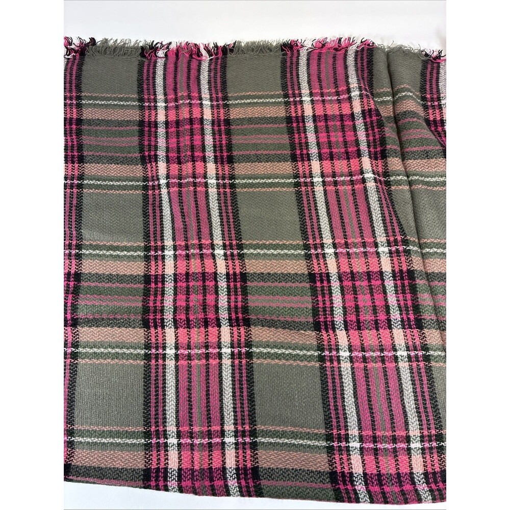 Plaid Blanket Scarf hot pink green gray Tartan Fringe Polyester Unbranded 56x54"